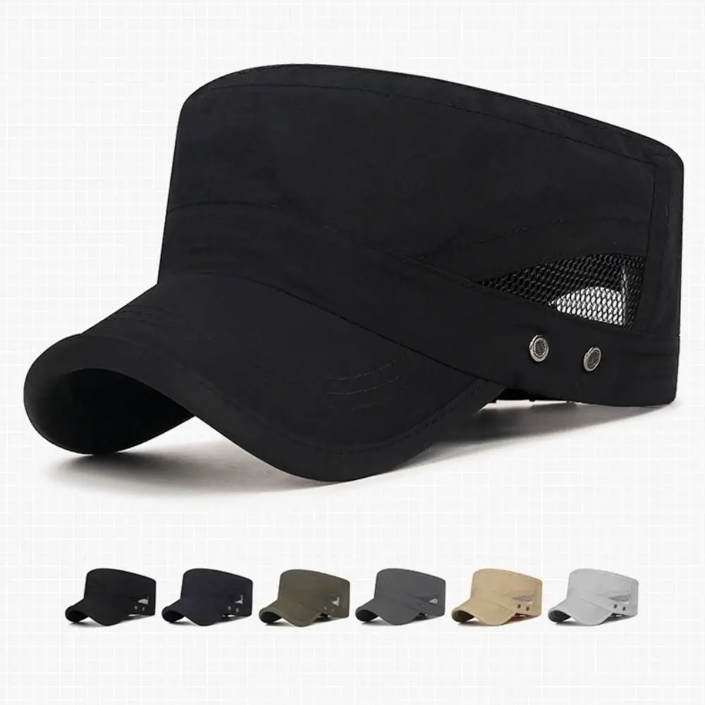 New Quick Drying Flat Peaked Cap Solid Color Mens Sun Hat Unisex Breathable Adjustable Summer Visor Hat