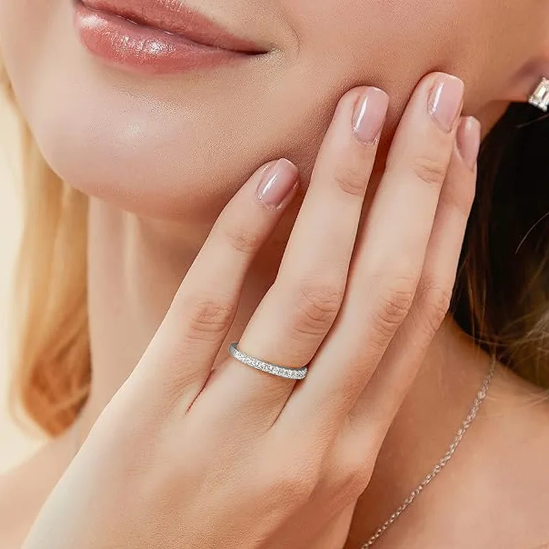 Lnngy zertifizierter 2 mm Moissanit-Halb-Eternity-Ring, 14 Karat Gold gefüllt, stapelbare Verlobungsringe für Frauen, Ehering, Schmuck, Geschenk – Detail 6