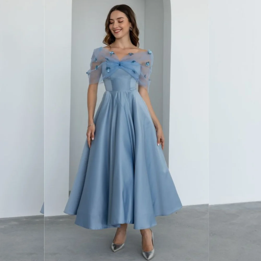 

High Quality Applique Pleat Ruffle A-line Off-the-shoulder Midi Dresses Cocktail Dresses Classic Casual Chinese Style Pastrol