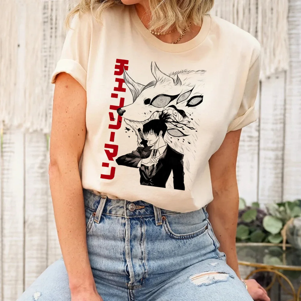 Chainsaw Man top tees female Breathable korean clothes harajuku  anime University Psychedelic anime Pastel Trendy University