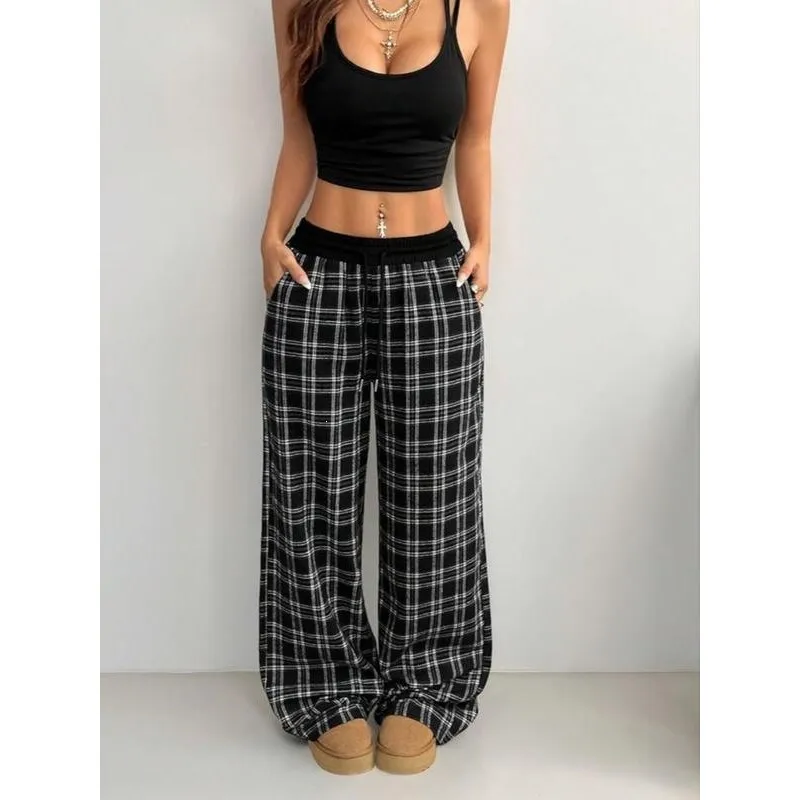 Women's Gingham Plaid Casual Y2K Flannel Pajama Pants Neutral Style Harlan Pants Other Material 100% Spring Collection