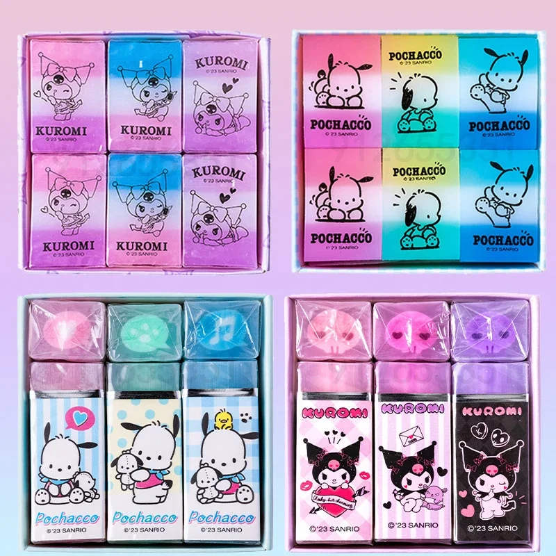 12pcs Sanrio Plastics Eraser Pachacco Kuromi Student Exam Specific Gradient Eraser Office Stationery School Supplies Wholesale