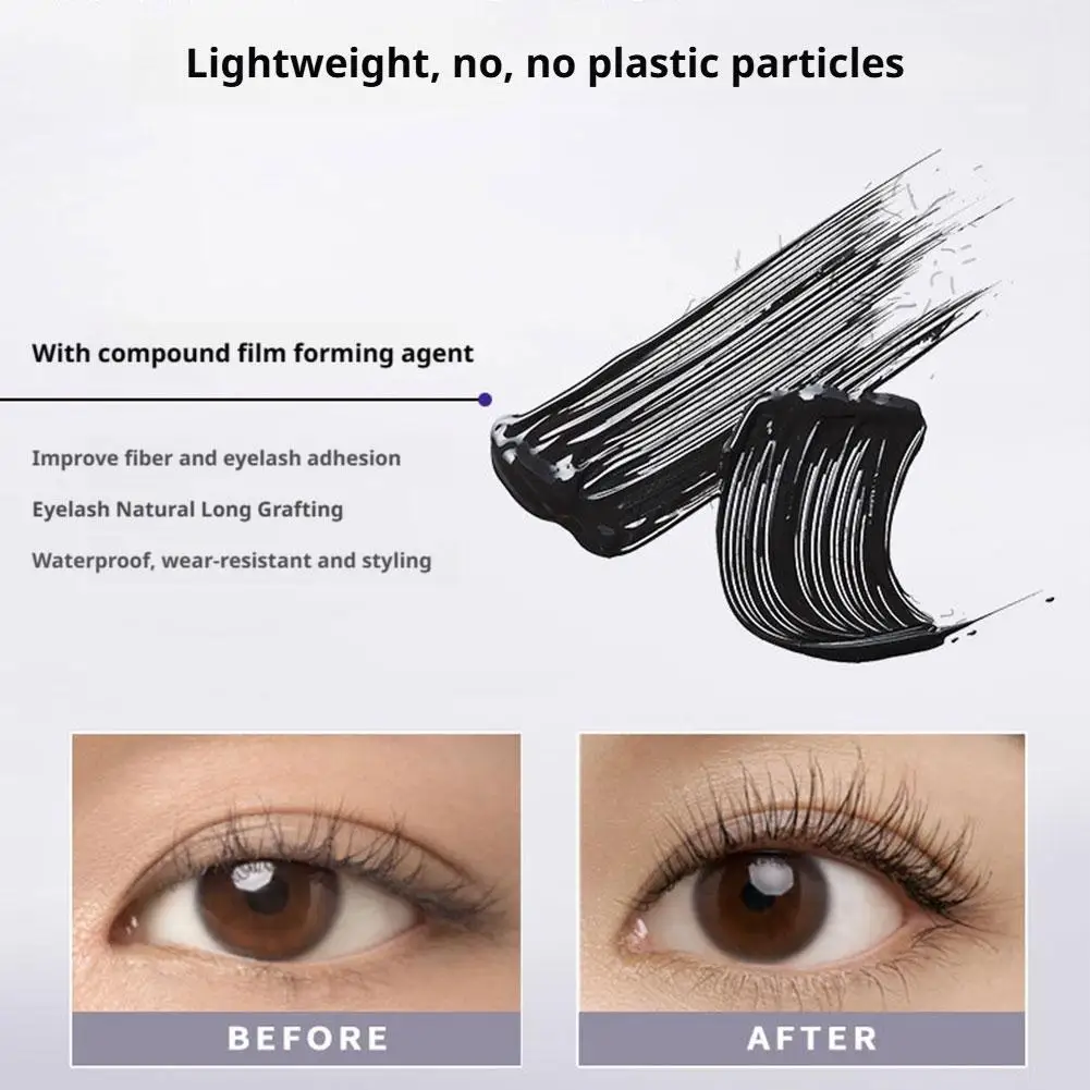 Rímel de fibra de seda de longa duração, à prova d'água, fino, enrolado, alongamento, estiramento, preto, maquiagem, cosméticos