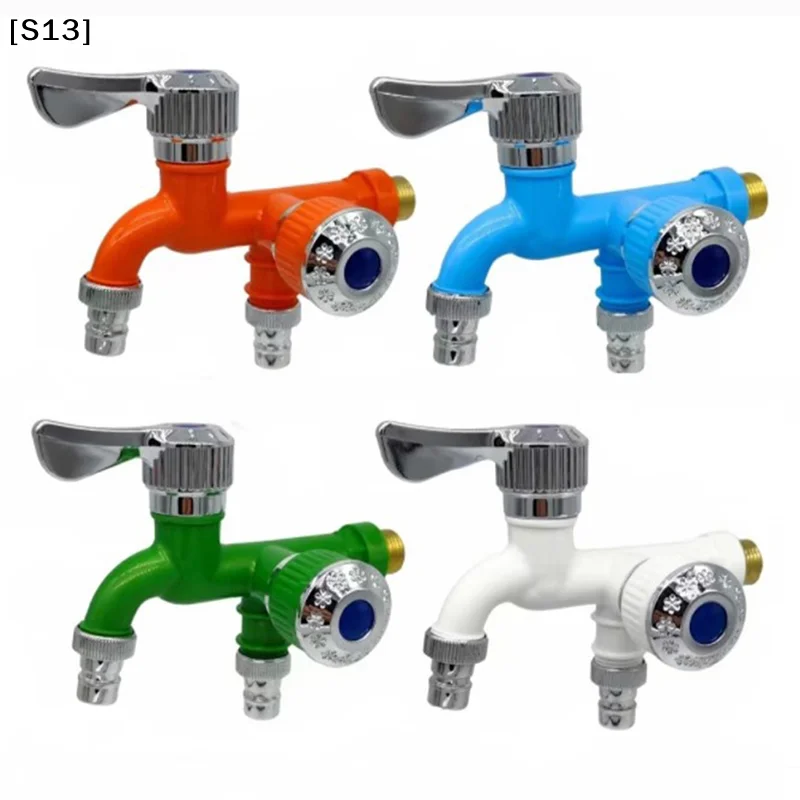 Dual Control Double Outlet Water Tap 1/2 Universal Interface Plastic Faucet Home Bathroom Irrigation Quick Connector