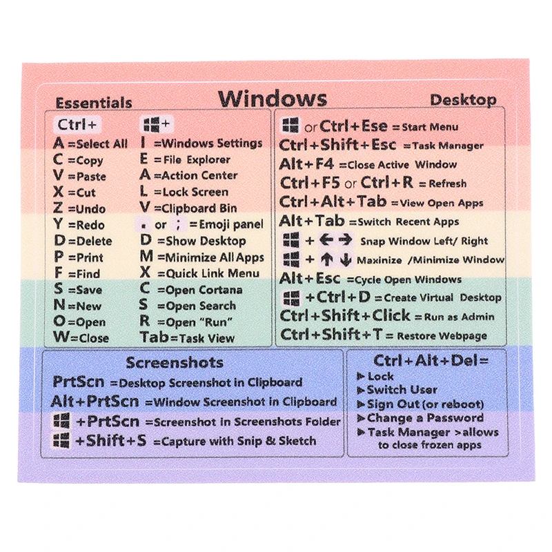 Klawiatura Windows PC referencyjna naklejka samoprzylepna do laptopa na biurko tęczowa ściągawka naklejka