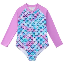 女の子のためのマーメイドスタイルの長袖水着,ヨーロッパのアメリカの水着,1ピース,春の水着,4-12歳