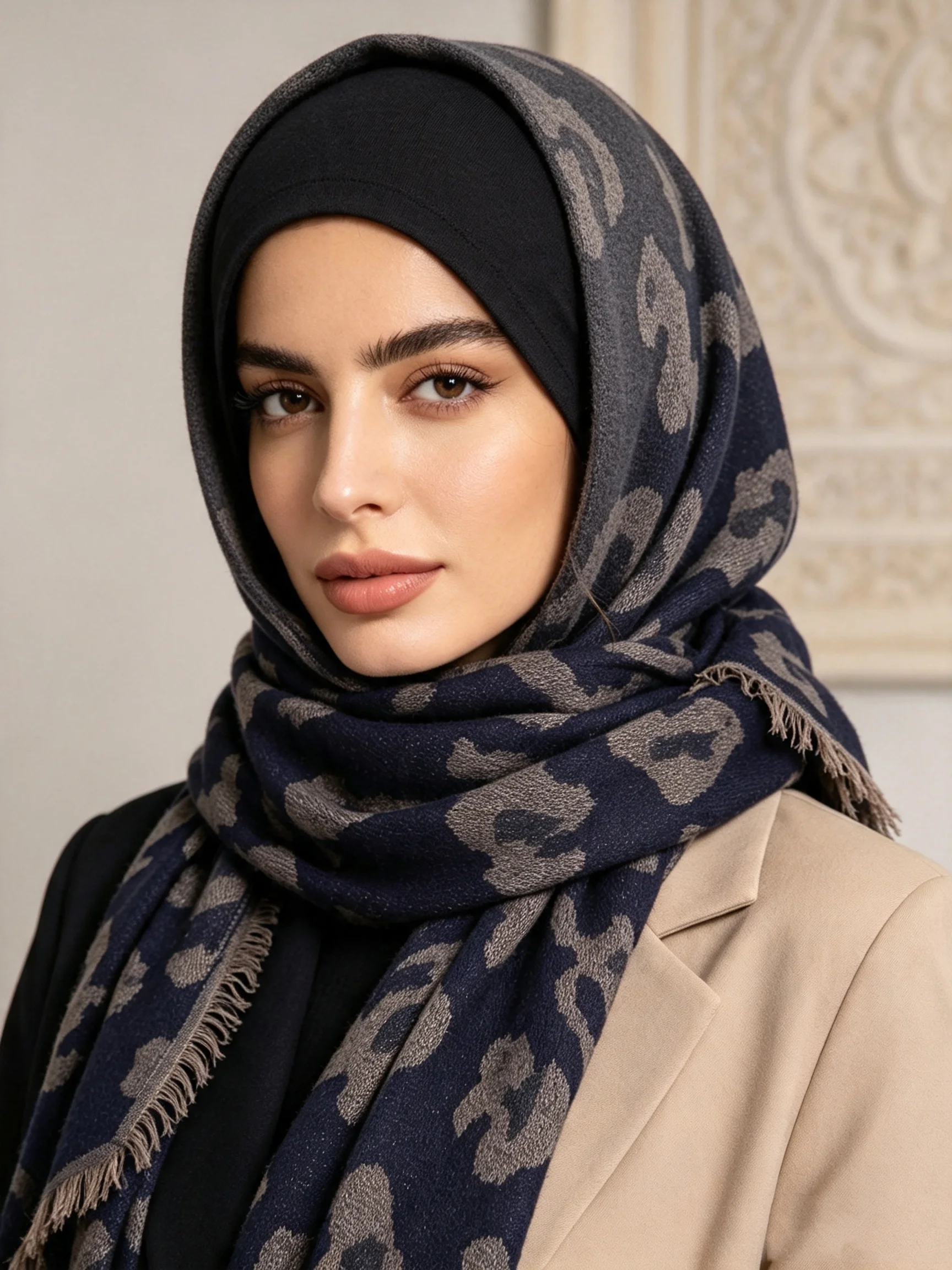 Felt Sheet Wool - Hijab Jacquard Musulmano con Filo Dorato