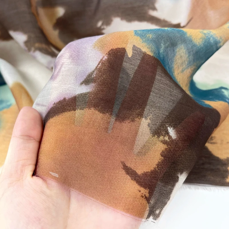 Soft Semi Sheer Lyocell Silk Linen Fabric Earthy Tie Dye Boho Blouse Hanfu Chiffon Skirt design Material Summer Dress Textile