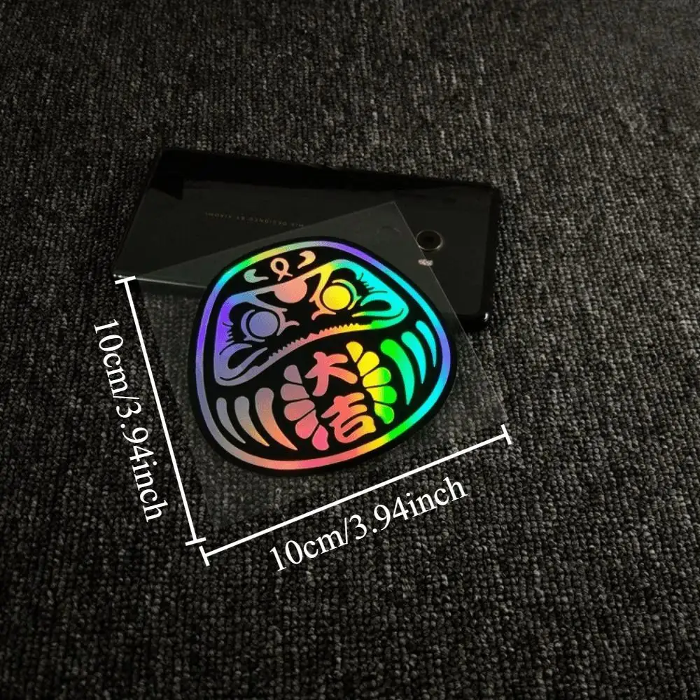 1Pc Holographic Daruma Doll Vinyl Decal, JDM Laser Color‑Changing Self‑Adhesive for Car Window Exterior Tuning Decor