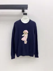 Girls' style women's sweater sweet and cute embroidered teddy bear long sleeved cashmere pullover knitted sweater