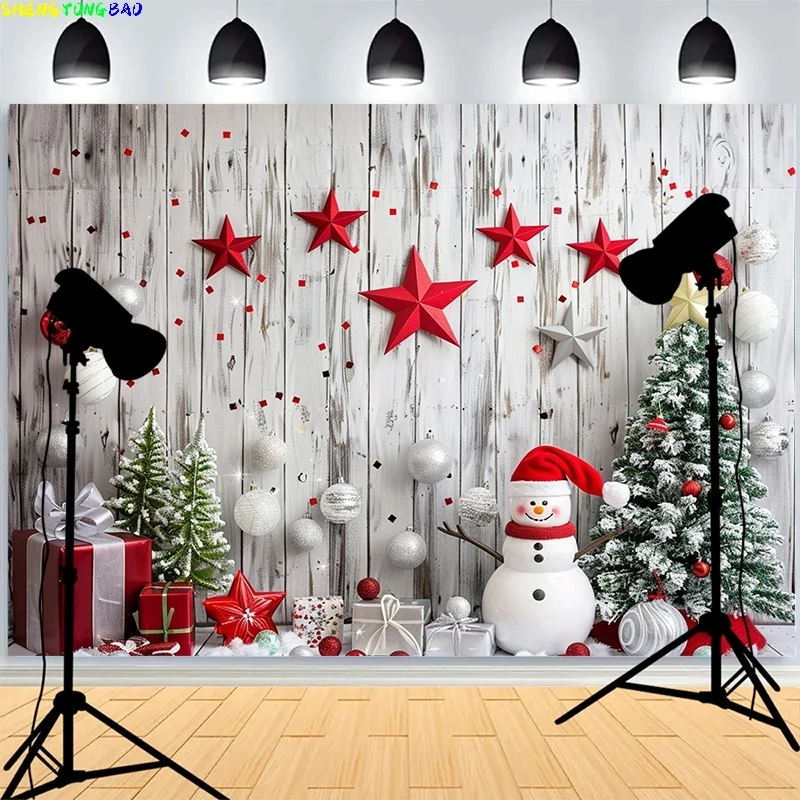 

Rustic Floral Decor Christmas Day Photography Backdrops Santa Claus Fireplace Winter Family Party New Years Background XH-75