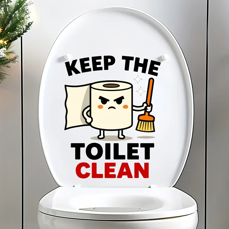 Cute Bathroom Toilet Stickers 'Keep the Toilet Clean' Cartoon Roll Paper Elements with Cleaning Reminder Slogan for Decor AA586