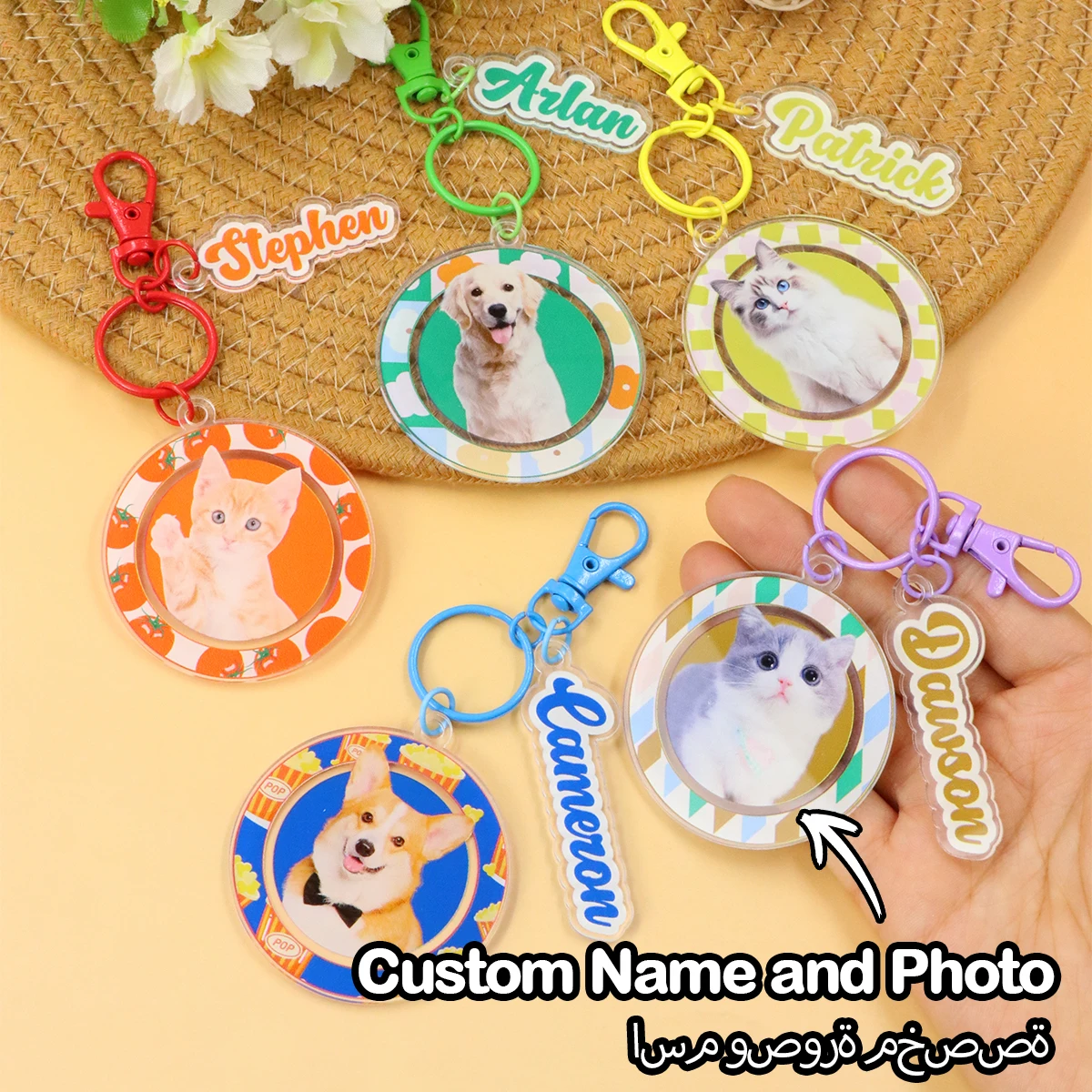 Personalisierter Haustier-Porträt-Schlüsselanhänger, individueller Acryl-Anhänger, Katzen-Schlüsselanhänger, personalisierter Name und Bild, Hunde-Schlüsselanhänger, für Tierliebhaber