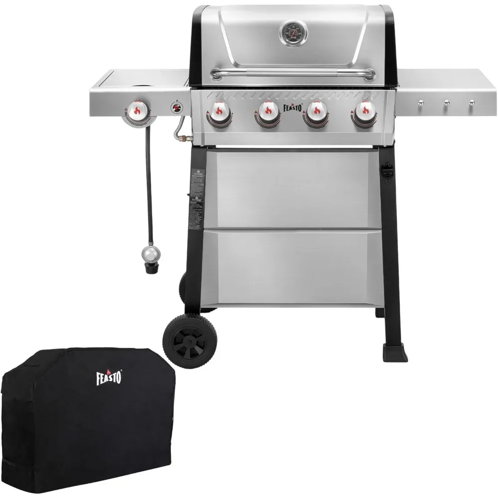 

4-панельный уличный гриль-барбекю из нержавеющей стали с камерой с эмалированным покрытием, система садового гриля 48,000 БТЕ