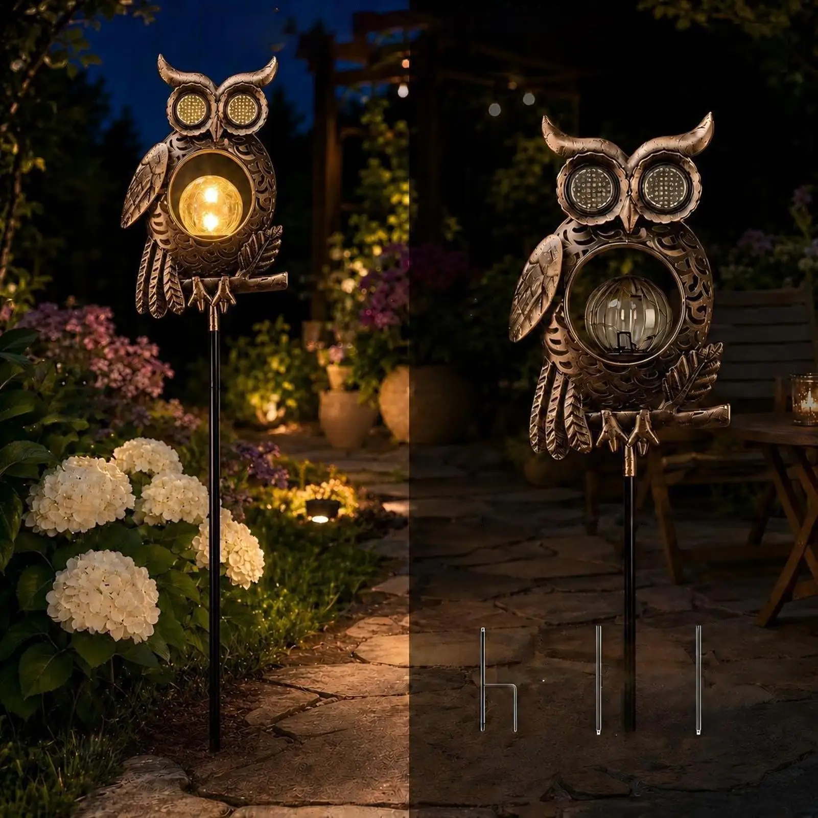 Owl Solar Light IP65 Waterproof Metal Blinking Yard Art Bird Yard Stakes Patio Decor For Lawn Pathway Porch Backyard Courtyard