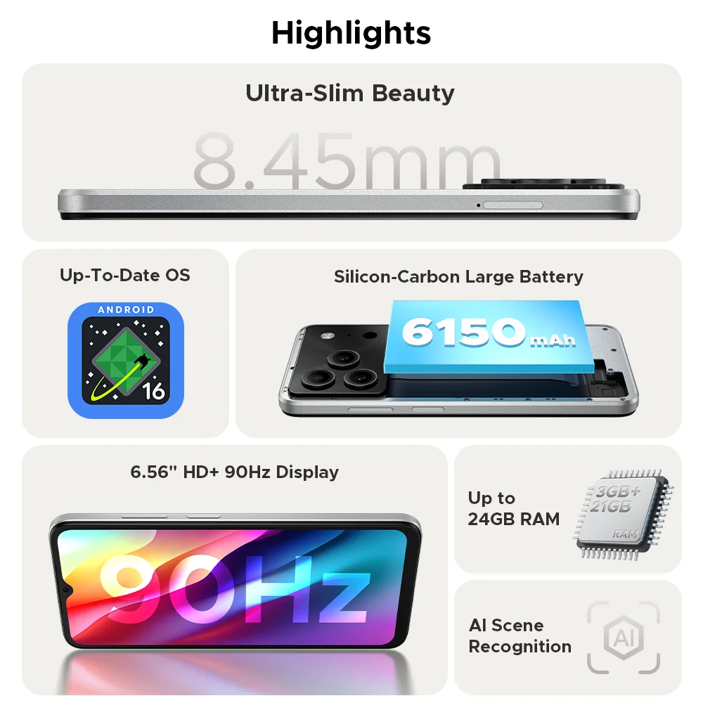 الإصدار العالمي DOOGEE Note 56 الهاتف الذكي أندرويد 16 6150mAh بطارية كبيرة 6.56 بوصة 90 هرتز عرض 24 جيجابايت 64 جيجابايت الهاتف المحمول