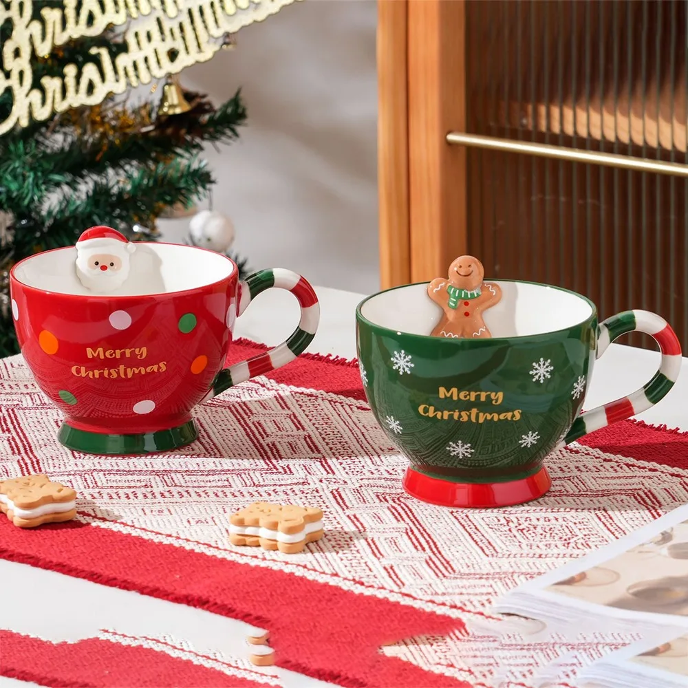 

New Design Creative Christmas Mug Holiday Gifts Ceramic Ceramic Cups With Straw Lid 500ML Ceramic Coffee Cup Office Home