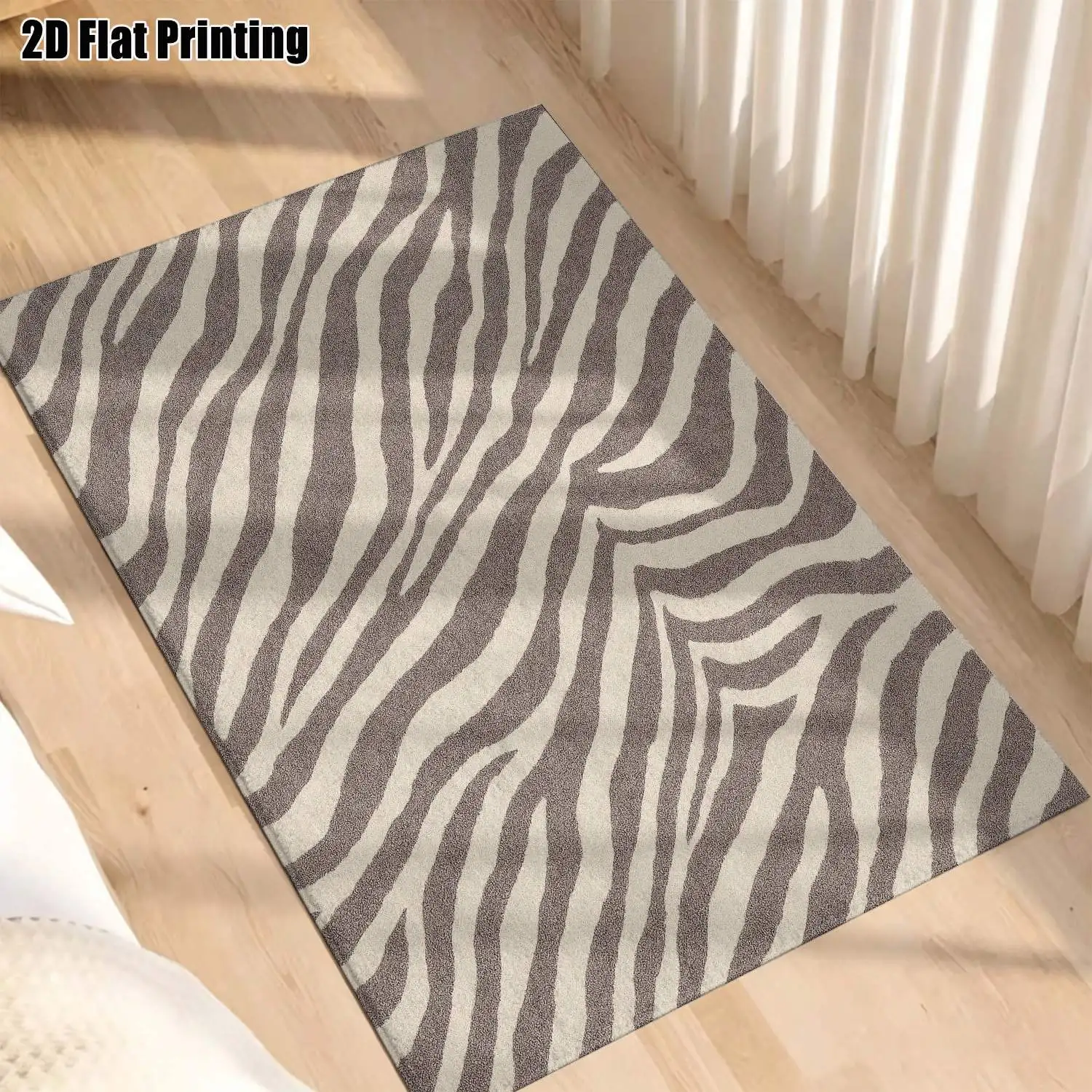1Pc 2D Printed Gray-White Striped Zebra Nordic/Instagram Minimalist Geometric Carpet, Machine Washable, Multi-Size, Ideal for Home Decor, Entryway/Dining Room/Foyer/Bedroom/Living Room
