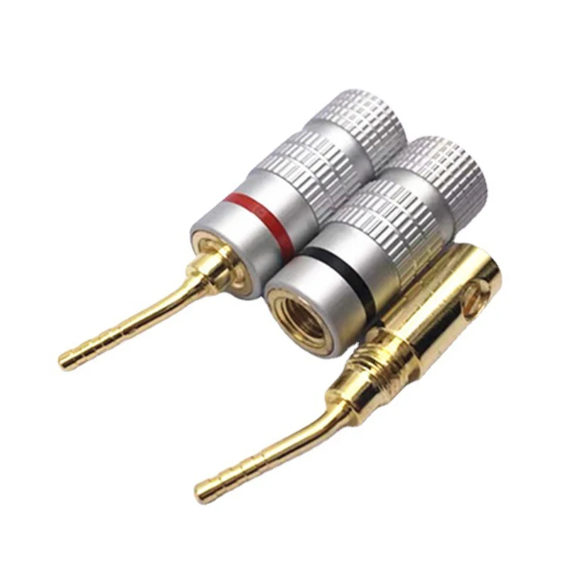 New 24K Gold For Speaker Pin Angel 2mm Banana Plugs Speaker wire Screw Lock Connector