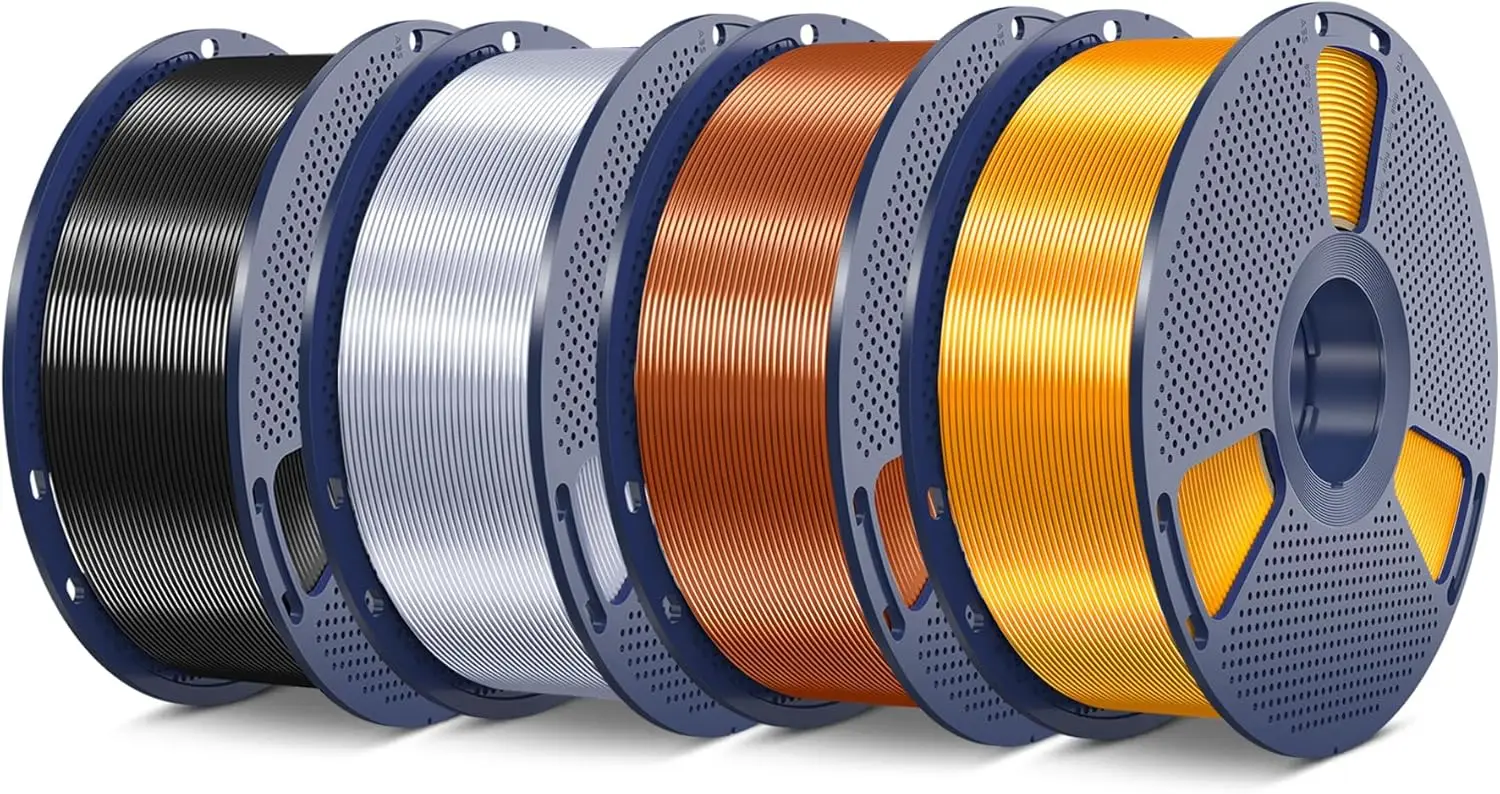 

Silk PLA Plus Filament 4kg Bundle, Shiny Surface 1.75mm ±0.02mm, Glossy for 3D Printing, Black Silver Red Copper Brass