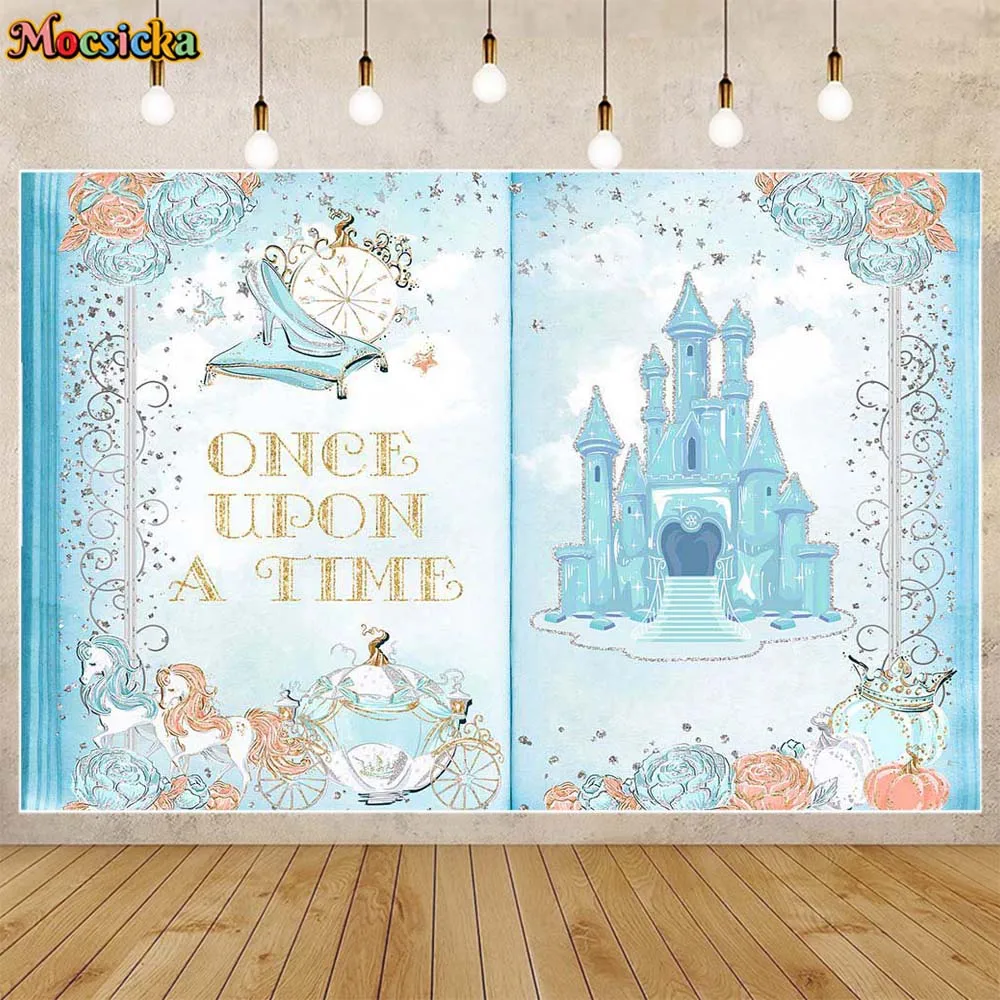 Mocsicka Once Upon A Time Magic Book Backdrop Rose Castle Kids Birthday Party Decoration Baby Shower Background Photoshoot Props