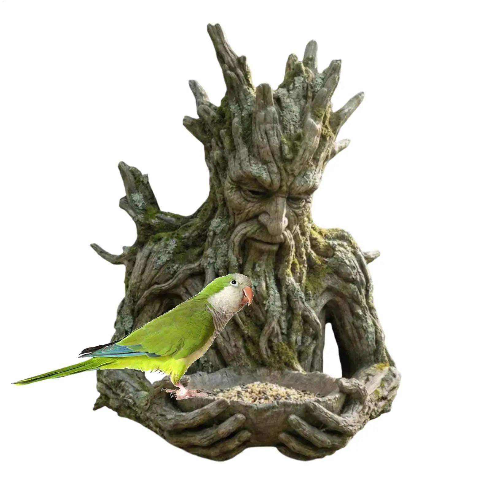 Outdoors Bird Feeder Tree Stump Old Man Sculpture Resin Bird Feeding Station For Robins Sparrows Budgies Backyard Balcony