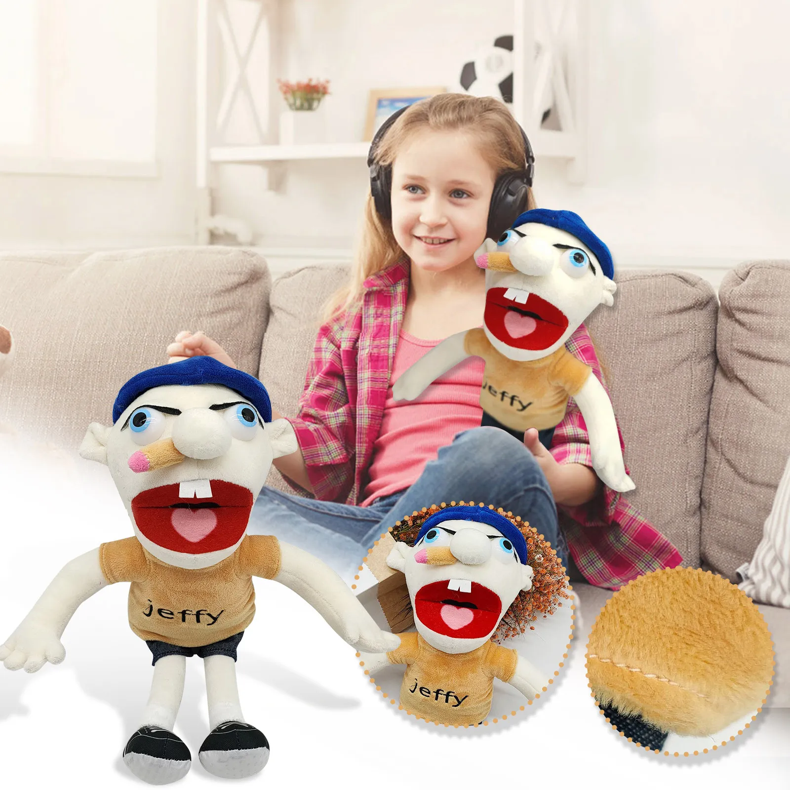 38-60cm Funny Jeffy Feebee Puppets Children Soft Doll Talk Show Party Props Christmas Doll Plush Toys Hand Puppet Kids Gift