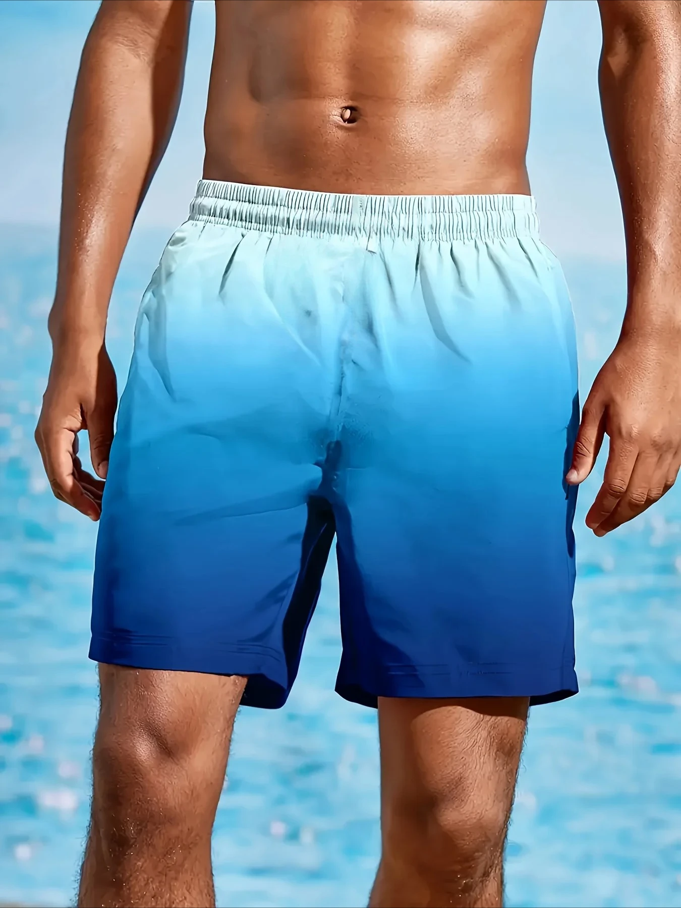 

New Men's 3D Swimming Trunks with Gradient Color Printing, Fashionable and Sexy Beach Surfing Shorts, Waterproof, Quick Drying