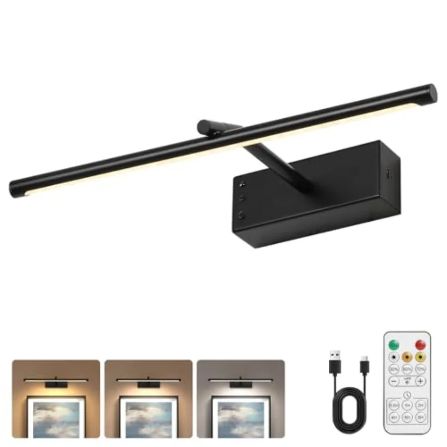 

Беспроводной светильник для картин на батарейках, 16 дюймов, с регулировкой яркости (3CCT) и регулируемым кронштейном, настенный светильник для демонстрации произведений искусства