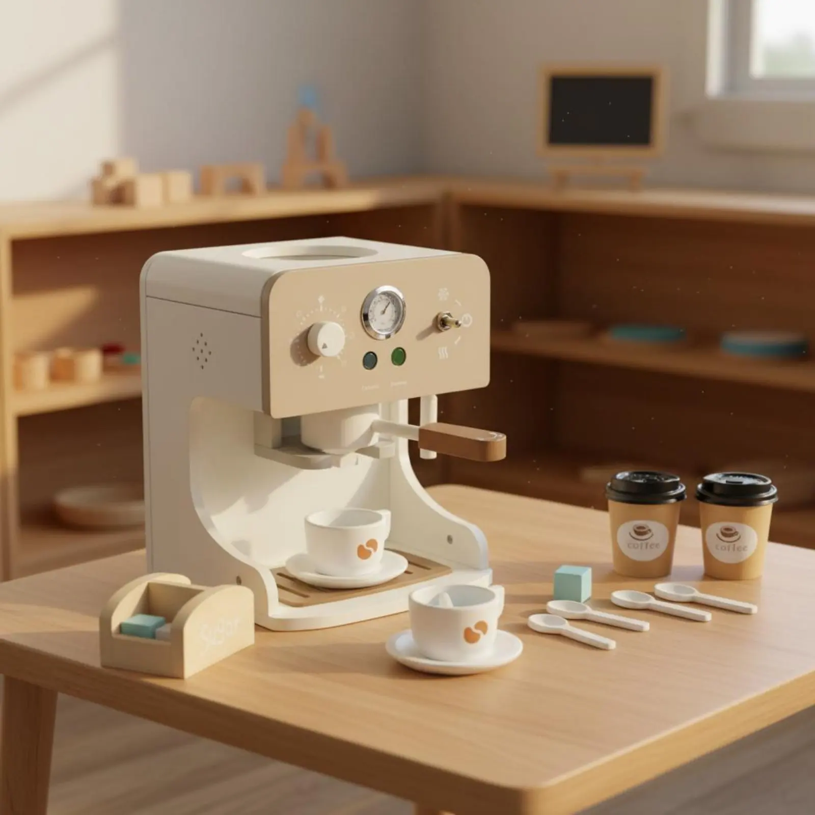 木製コーヒーマシンおもちゃリアルなシミュレーション木製おもちゃコーヒーアプライアンスエスプレッソマシンユーザープレイセットは創造性を刺激します