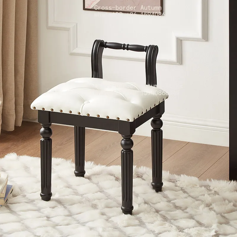 French solid wood vanity stool modern light luxury ash wood vanity stool bedroom fabric stool