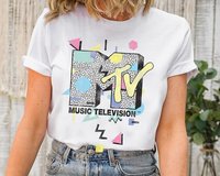Music Television MTV Retro 90's Shape Design Logo Graphic Shirt Classic Abstract Music Television Cotton T-shirt Women Clothes