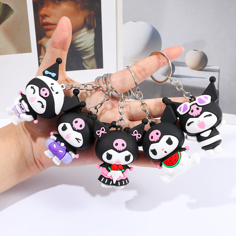 5 STKS Sanrio Cartoon Kuromi Sleutelhanger Leuke Siliconen Sleutelhanger Autosleutel Decoratieve Hanger is het perfecte cadeau voor vrienden