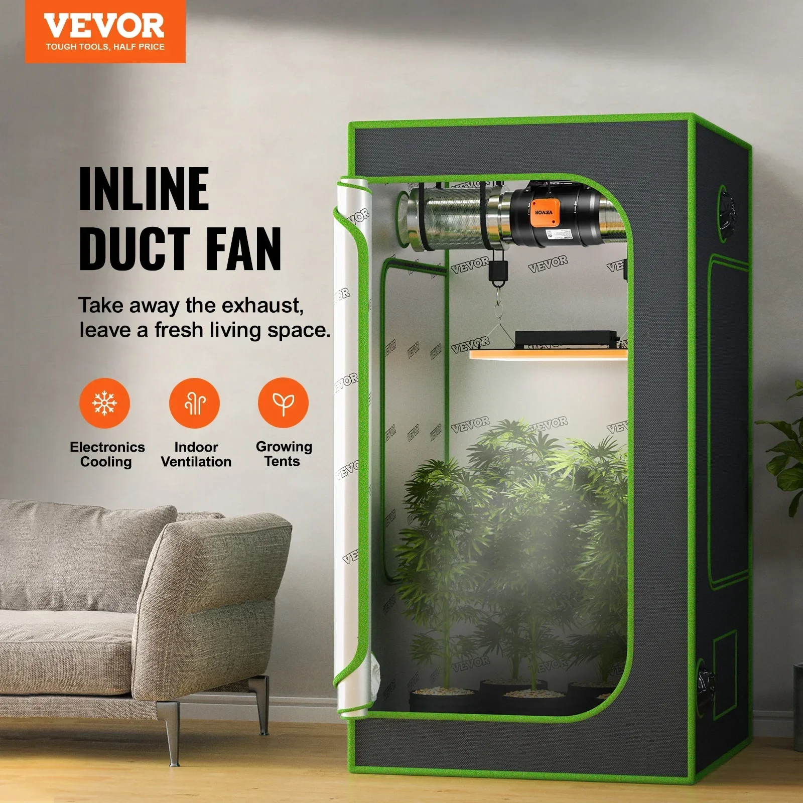 VEVOR kipas saluran Inline, dengan pengontrol kelembapan suhu ac-motor ventilasi knalpot ventilasi udara untuk kamar mandi rumah