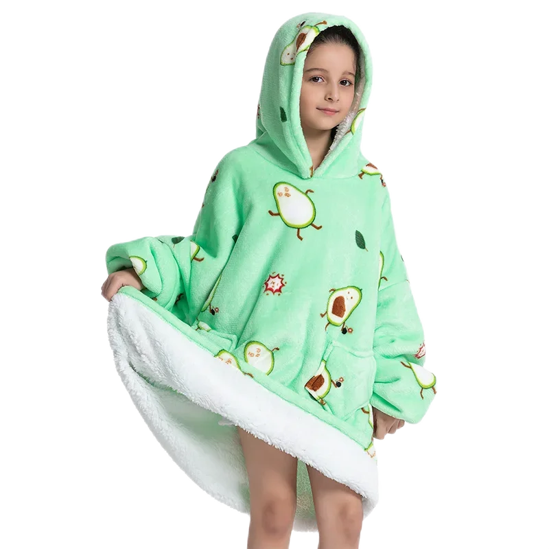 Übergroße Wearale Decke Hoodie Flanell Sherpa Fleece Warm Weich Winter Hoodie Sweatshirt für Kinder Erwachsene Kuscheln – Detail 9
