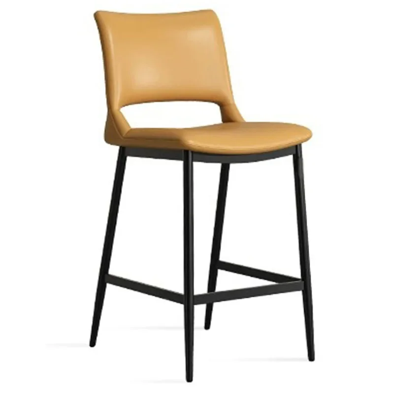 Light Luxury Bar Chairs Made of Genuine Leather Modern Minimalist High Legged Bar Stools Island Stools Backrest Furniture