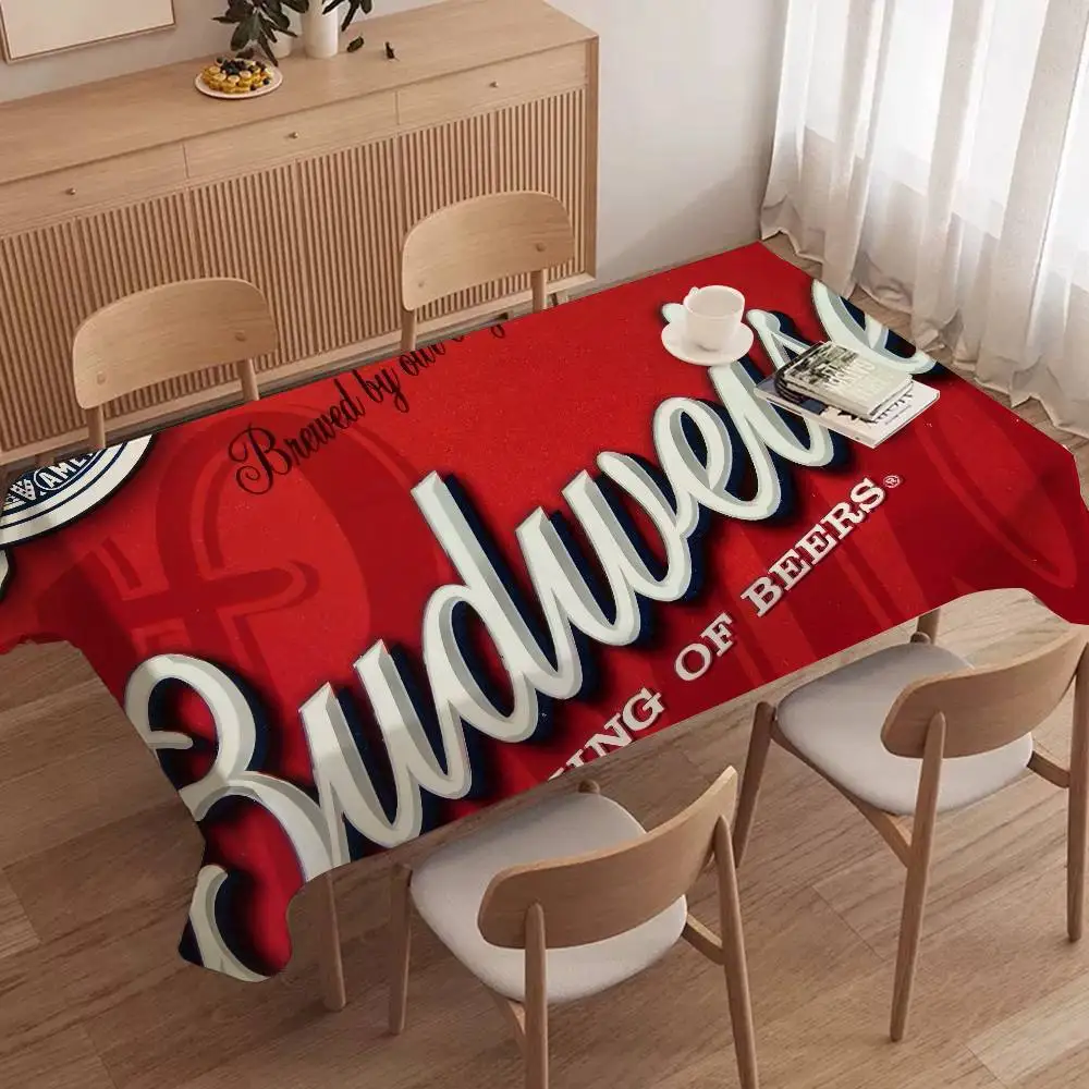 King Of Beer B-Budweiser Waterproof Rectangle Tablecloth Fiesta Home Decor Dining Room Decor Reusable Table Cover Party Supplies