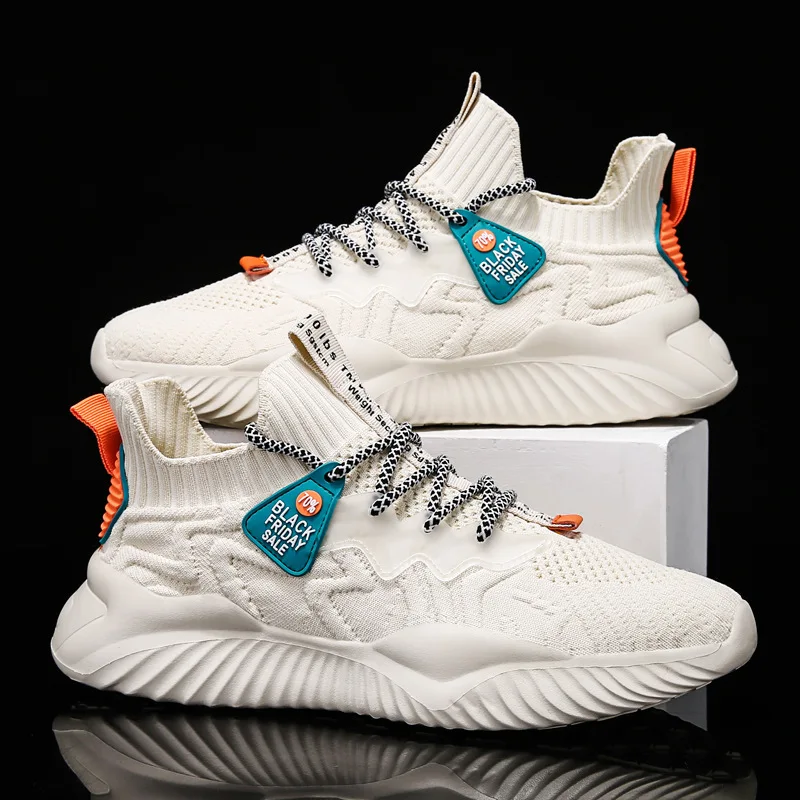 Men's Sock Sneakers Lace Up Breathable Knit Comfortable Lightweight Walking Shoes Thick Sole Daily Shoes