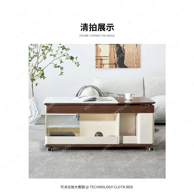 JYAMedieval style movable coffee table living room household lifting rotating storage coffee table
