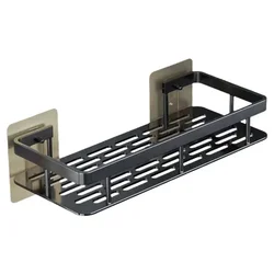 NoDrill estante de almacenamiento para baño, cesta cuadrada sin perforaciones, soporte de baño, espacio de almacenamiento de aluminio, colgante de pared Rectangular