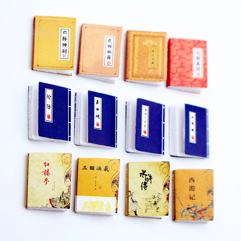 4개 세트 미니 네 가지 고전 소설 책 모형 인형집 액세서리 학습 장식 미니어처 인형집 아이템
