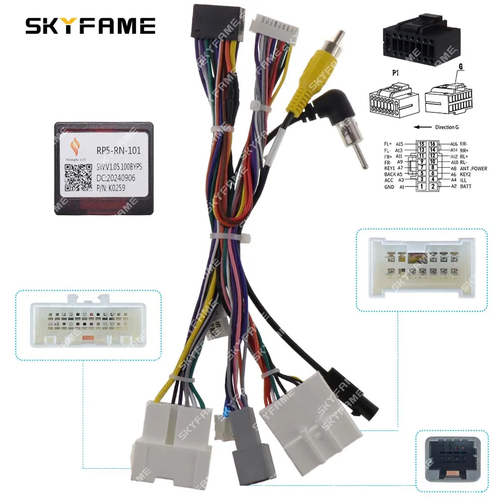 SKYFAME Car 16pin Wiring Harness Adapter Canbus Box Radio Power Cable For Renault Captur Clio Logan Sandero Duster RP5-RN-101