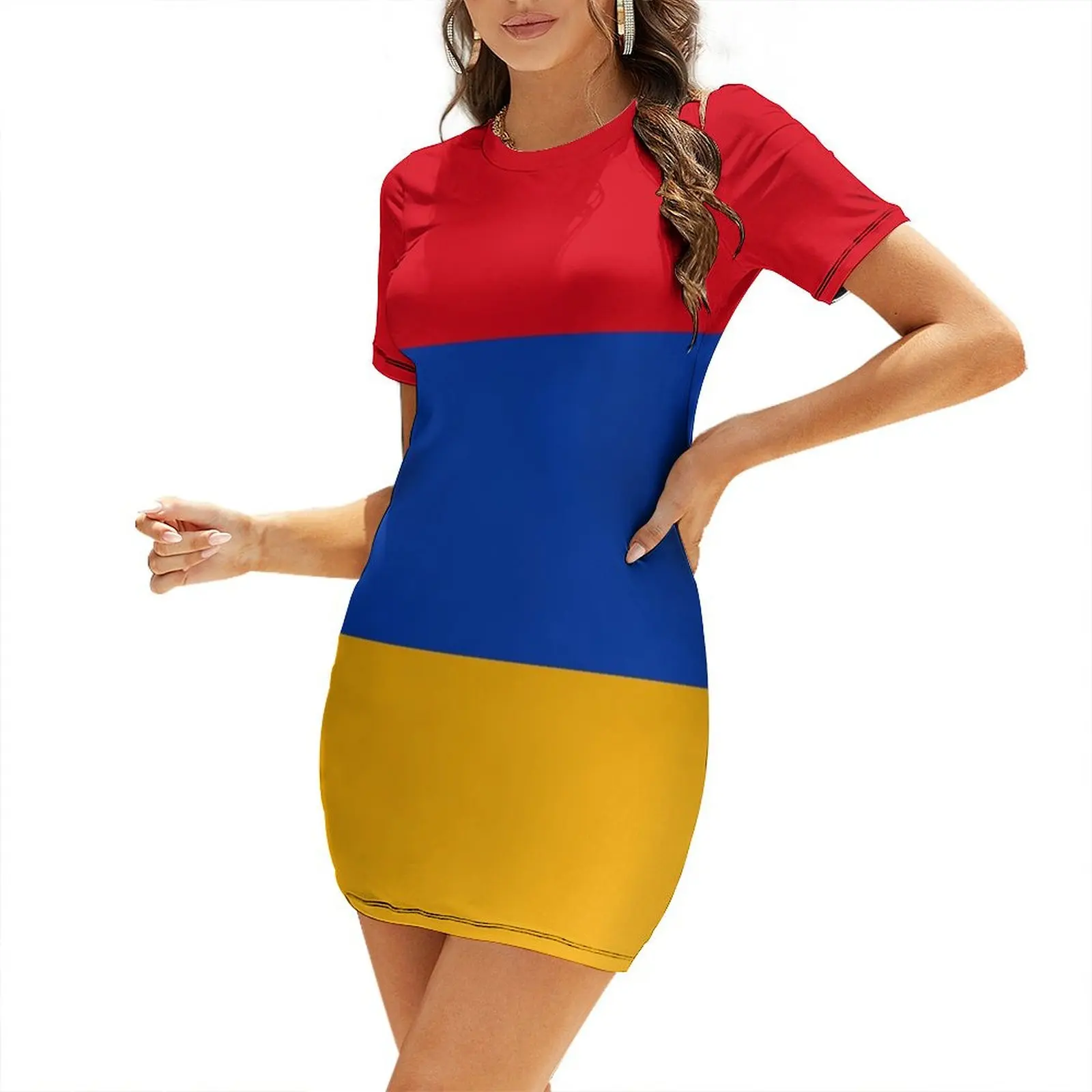 

The flag of Armenia Short Sleeved Dress luxury women's party dress evening prom Woman clothes