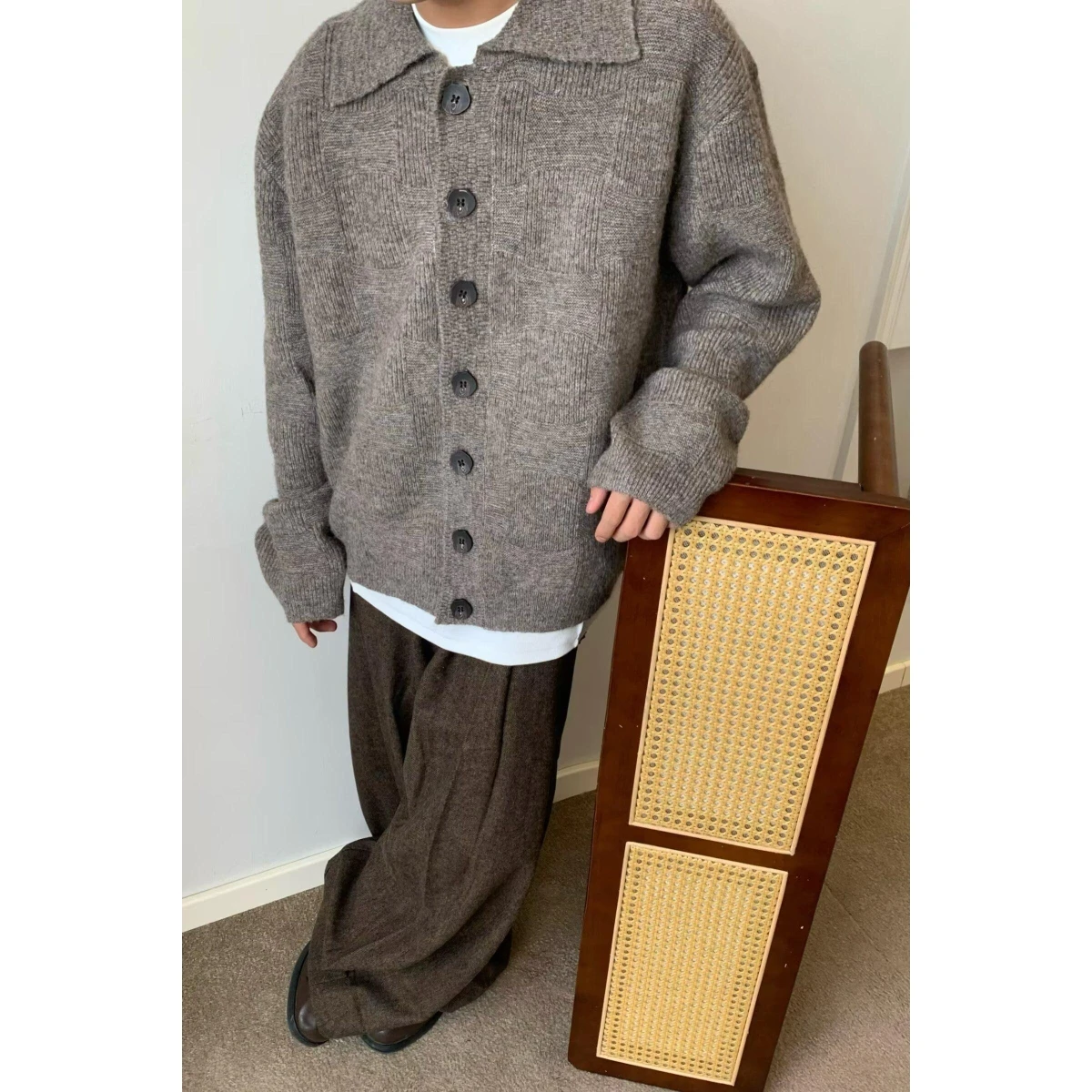 

Повседневный свободный вязаный свитер в стиле ретро с воротником-стойкой, женский осенне-зимний новый универсальный верхний пальто из полиэфирного волокна