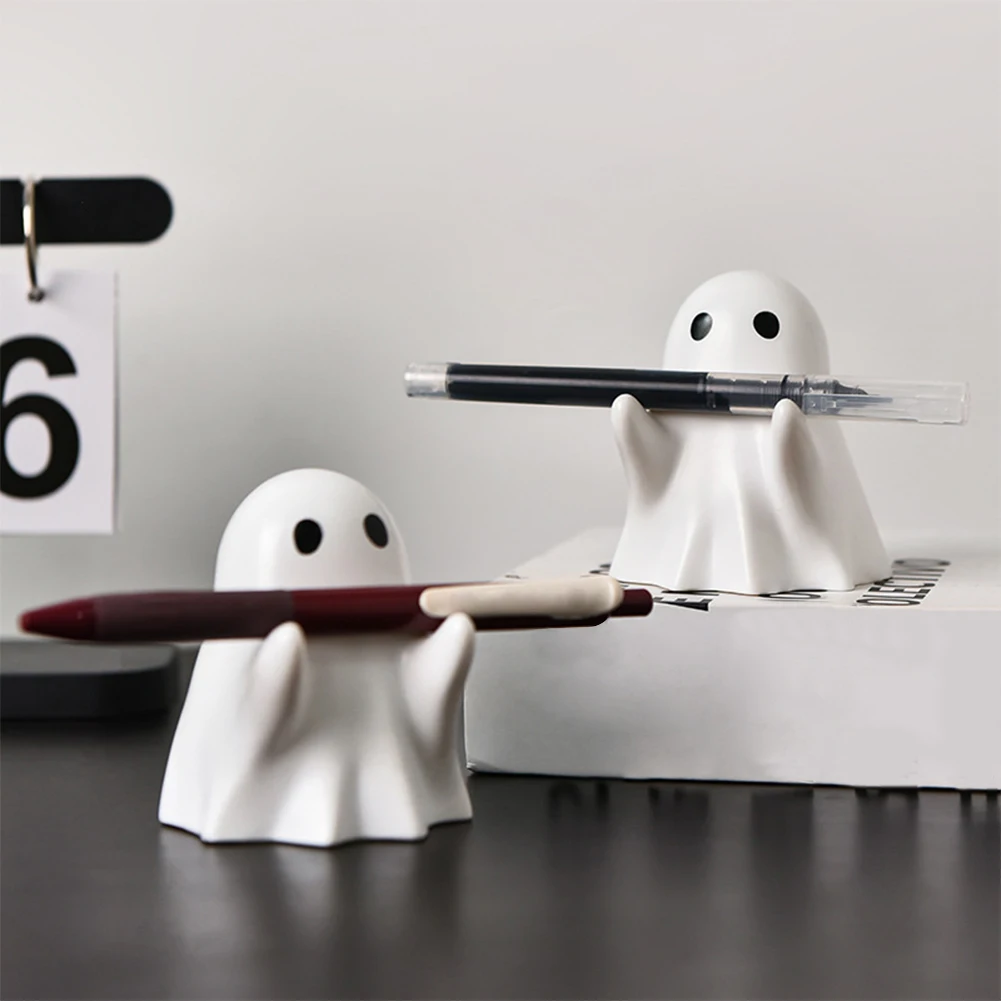 Halloween Ghost Pen Holder Funny Halloween Ghost Figurine Spooky Resin Pen Holder Statue for Home Office Desktop Decoration