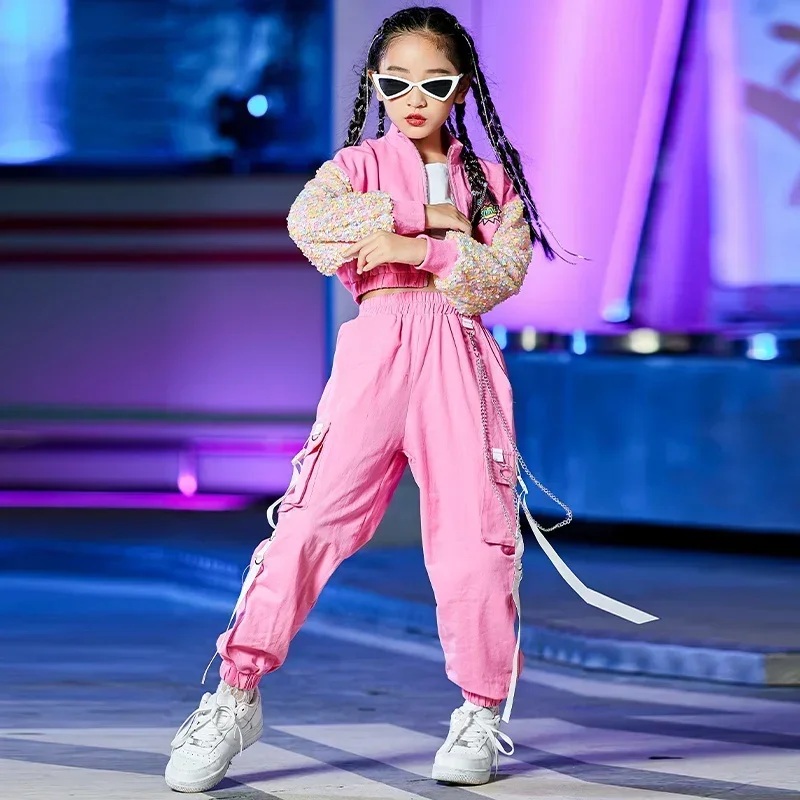

Crop Tops Street Wear Cargo Pants Girls Jazz Dance Wear Costumes Concert Outfit Kids Performance Hip Hop Dancing Outfits