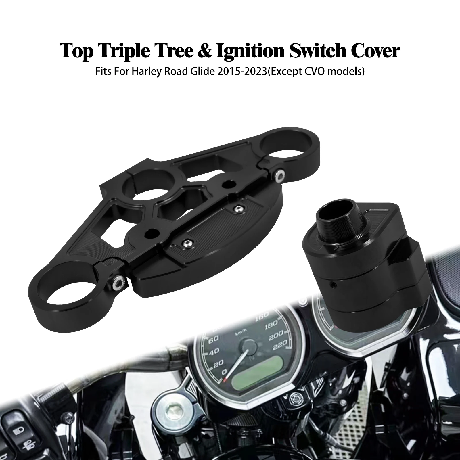 

Motorcycle Top Triple Tree Kit + lgnition Switch Cover For Harley Touring Road Glide FLTRX FLTRU FLTRXS Special Limited 2015-23