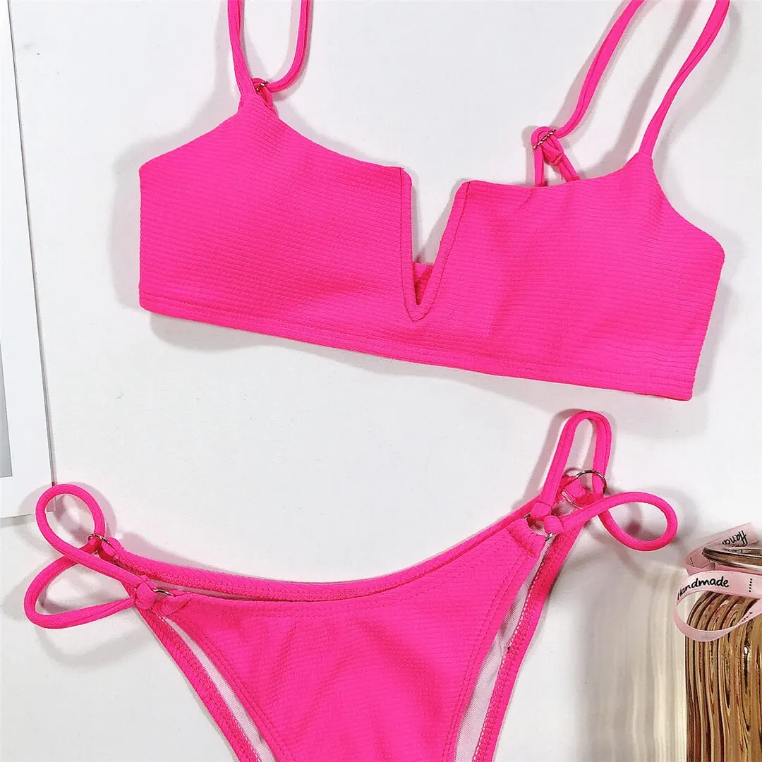 3 Farben 2026 Gerippter Neon-Gelber Bikini Damen-Badeanzug Zweiteiliger Bikini-Set Bademode Badeanzug Schwimmen Damen V2131 – Detail 25