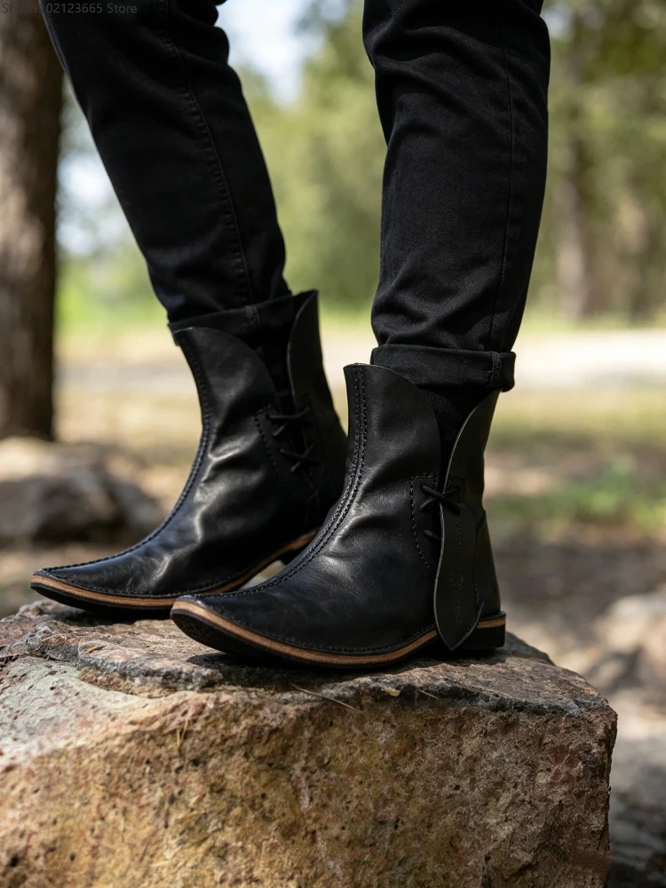 

2026 Medieval Renaissance Elf Pointed Short Boots Adult Men Women Cosplay Sprite Pixie Cosplay Shoes Curled-Toe Halloween Boots