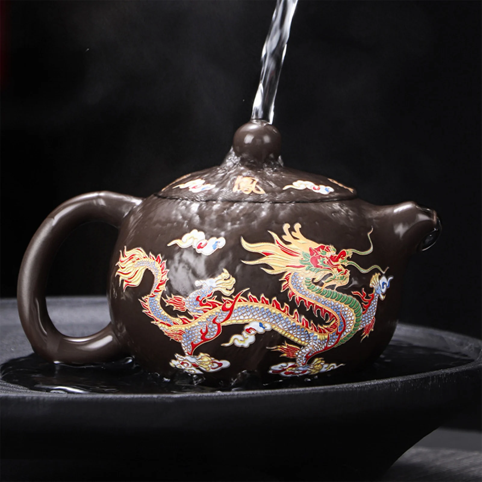 Hand-made Dragon and  Teapot Color-changing Purple Clay Teapot for Wood Stove or Stovetop